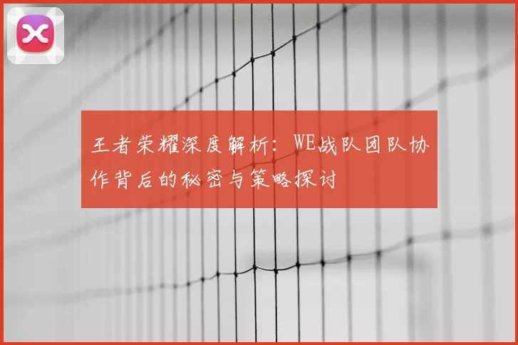 王者荣耀深度解析：WE战队团队协作背后的秘密与策略探讨